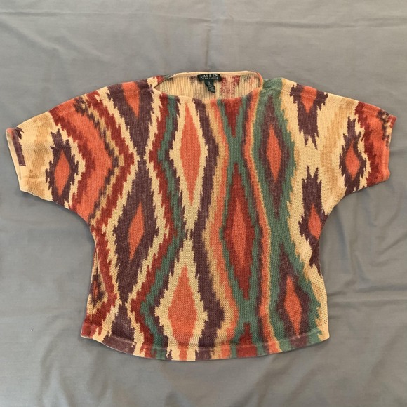 Lauren Ralph Lauren Sweaters - Lauren Ralph Lauren Sweater Womens Small Multicolor Tribal Short Sleeve Linen